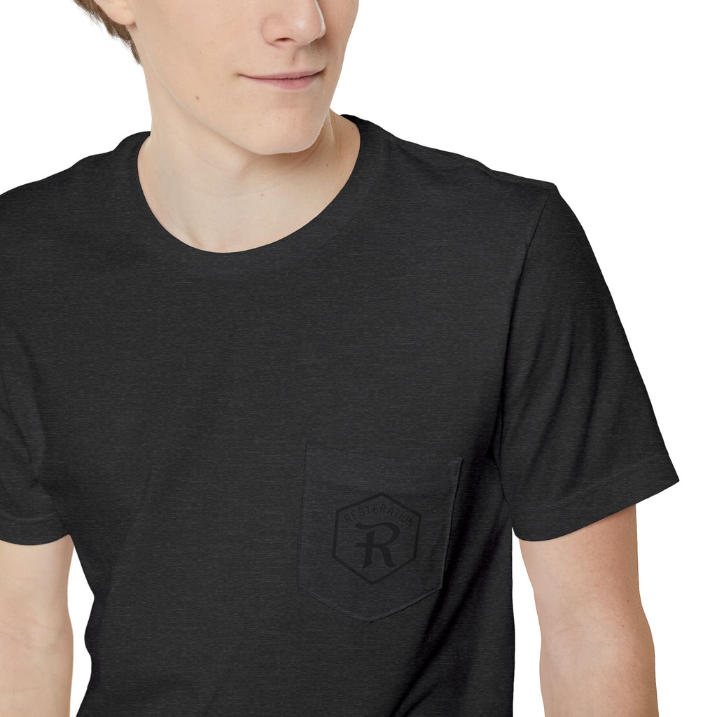 Christian Cross T-Shirt | Three Crosses Scenic Back Print | Faith Pocket Tee - RESTERATION