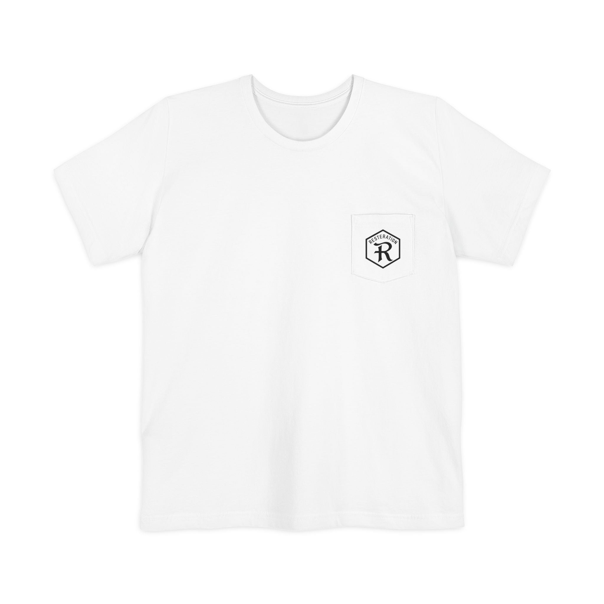 Christian Cross Pocket T-Shirt — Three Crosses Scenic Back Print