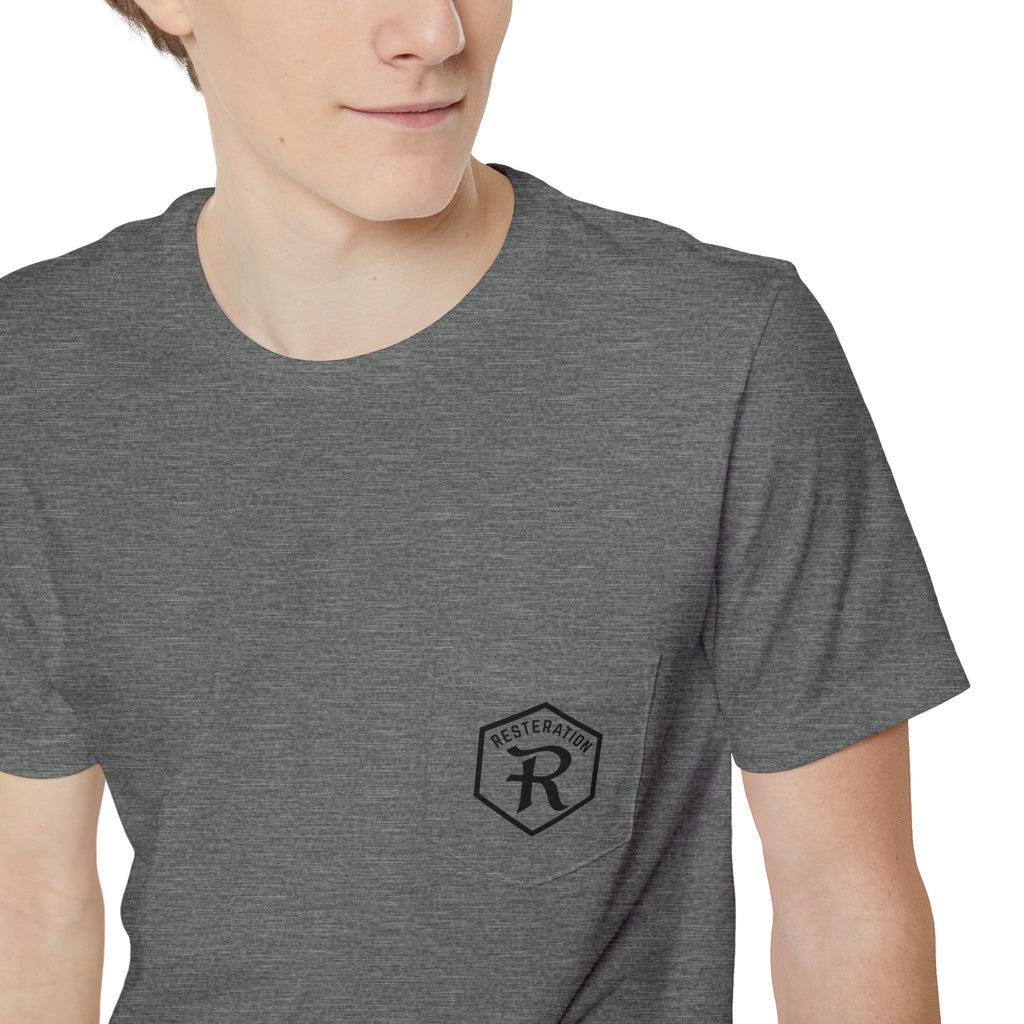 Christian Cross T-Shirt | Three Crosses Scenic Back Print | Faith Pocket Tee - RESTERATION