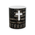 RESTERATION Faith & Flag Accent Mug — Christian Cross Coffee Cup | 11oz & 15oz