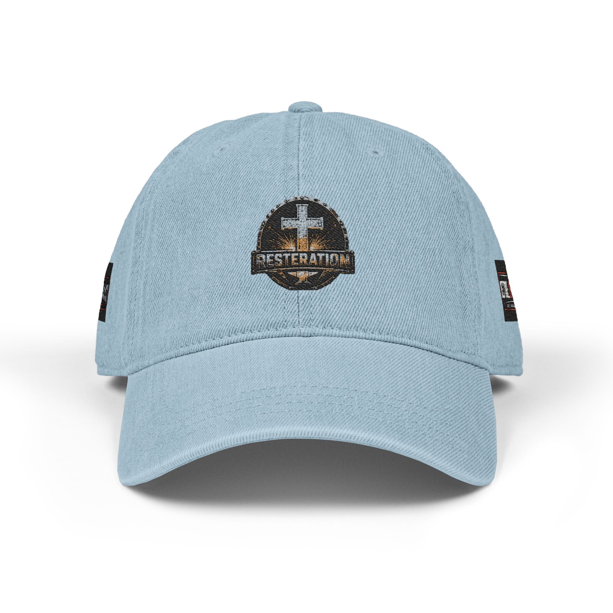 Distressed Cross Embroidered Denim Hat — Vintage Christian Baseball Cap