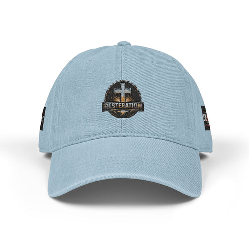 Distressed Cross Embroidered Denim Hat — Vintage Christian Baseball Cap