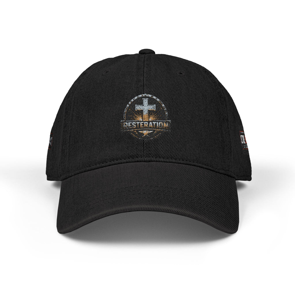 Distressed Cross Embroidered Denim Hat — Vintage Christian Baseball Cap