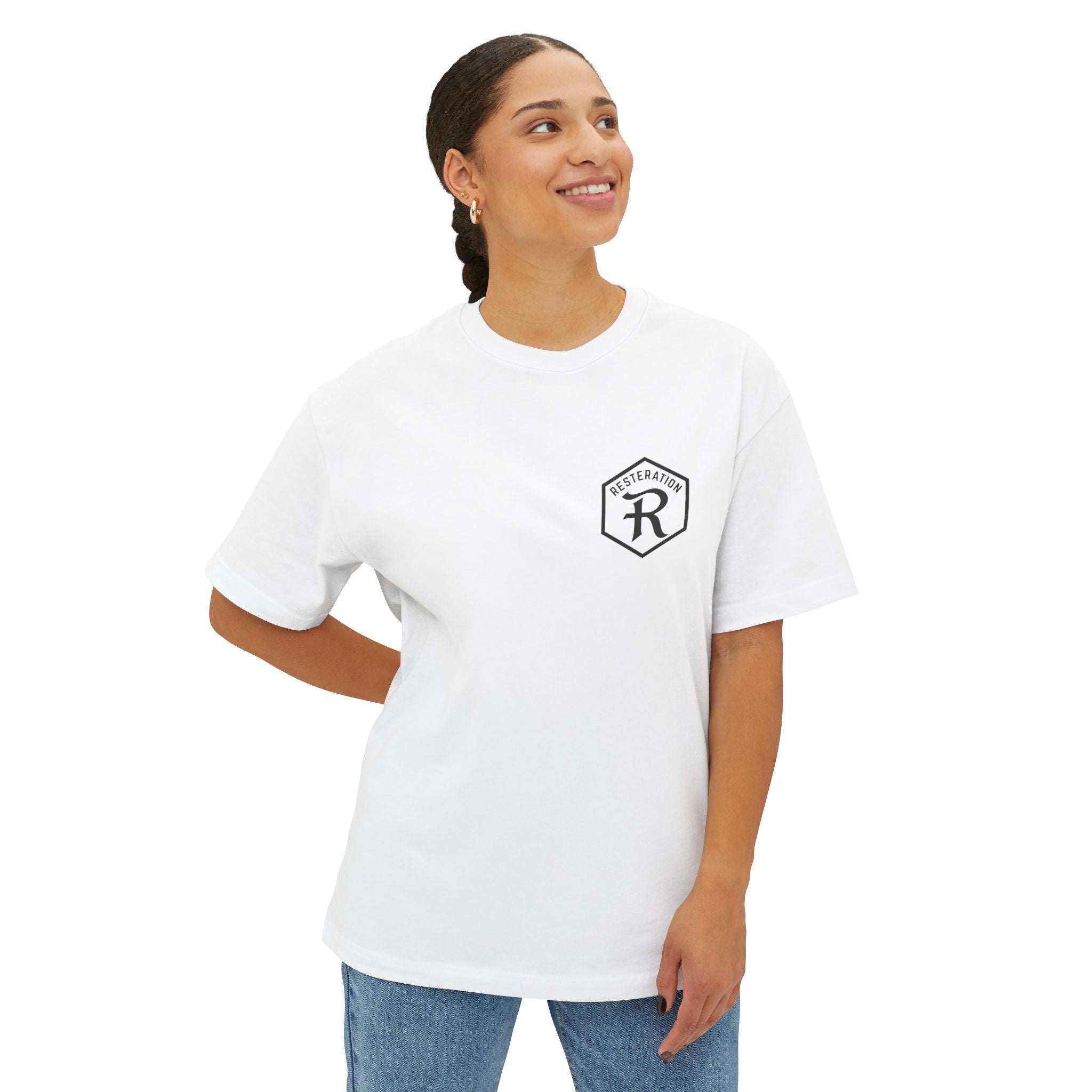 RESTERATION Oversized Boxy Tee — Colossians 3:23 Scripture Back Print - RESTERATION