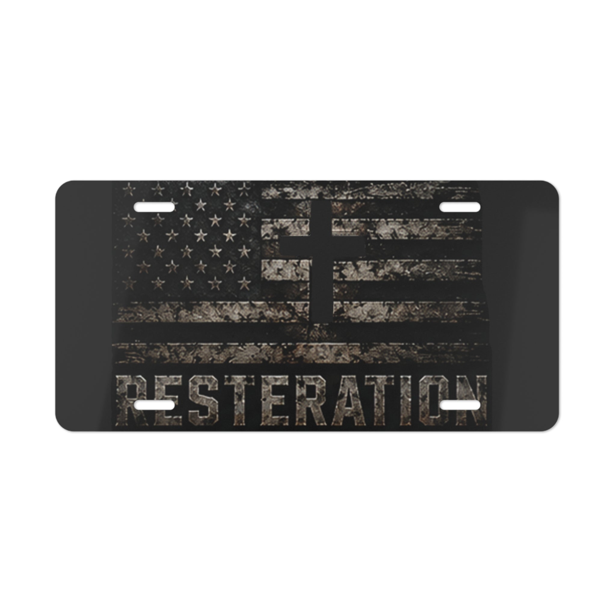 RESTERATION Faith & Flag Vanity Plate — Distressed Cross & American Flag Car Tag 5 - RESTERATION