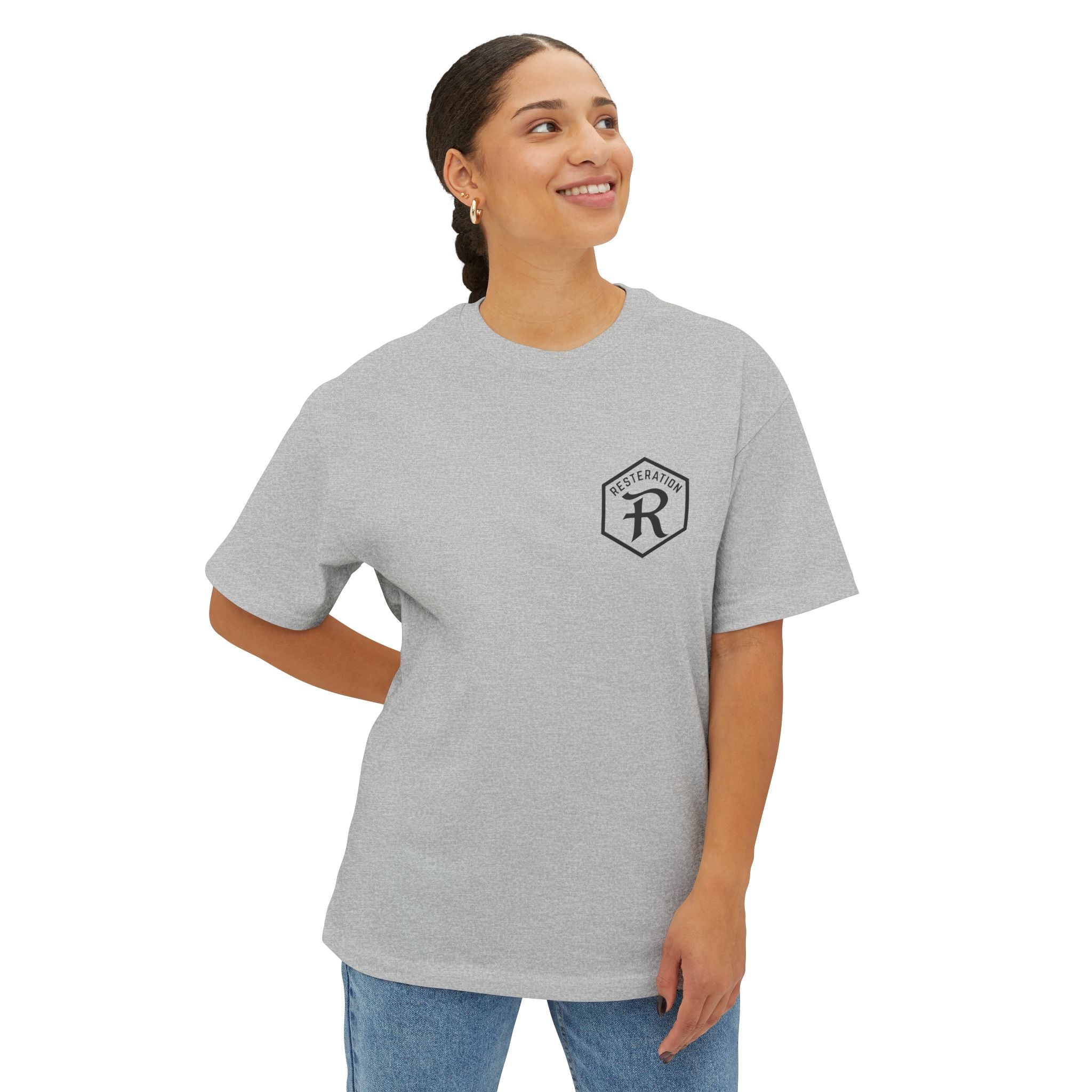 RESTERATION Oversized Boxy Tee — Colossians 3:23 Scripture Back Print - RESTERATION