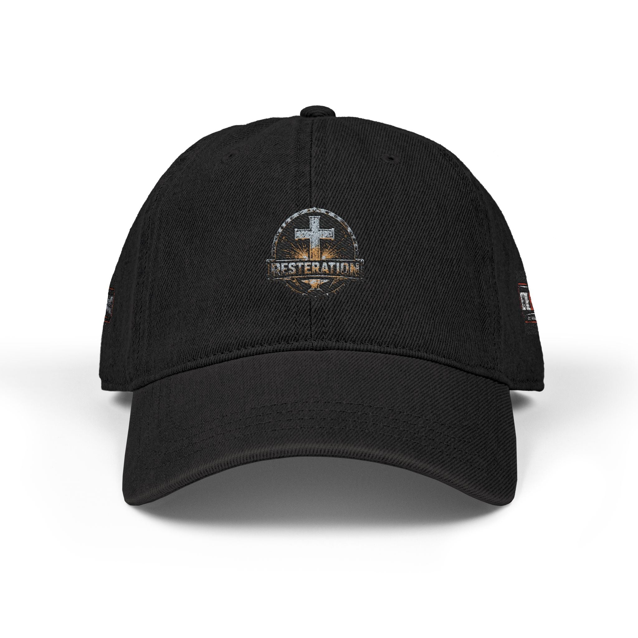 Distressed Cross Embroidered, Phil 4:13 Denim Hat — Vintage Christian Baseball Cap - RESTERATION