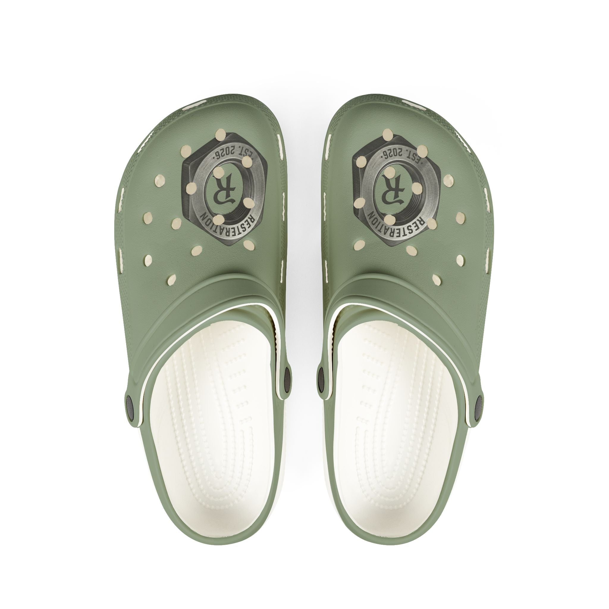 Olive Green RESTERATION Anchor EVA Clogs — Lightweight Slip-On Foam Shoes