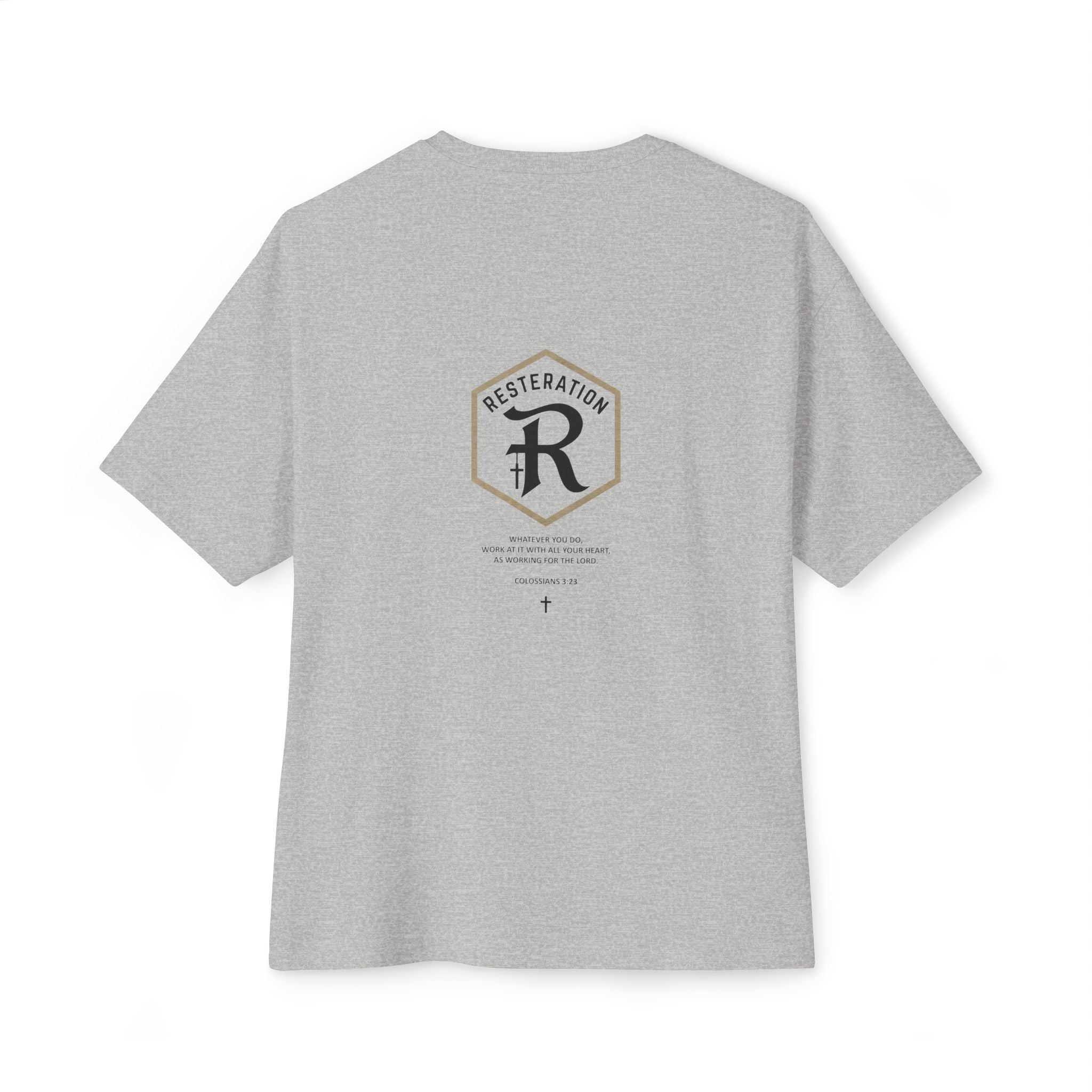 RESTERATION Oversized Boxy Tee — Colossians 3:23 Scripture Back Print - RESTERATION