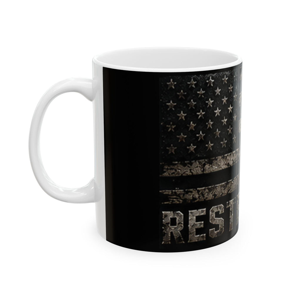 RESTERATION Veteran Faith Accent Mug — American Flag Cross Design | 11oz & 15oz