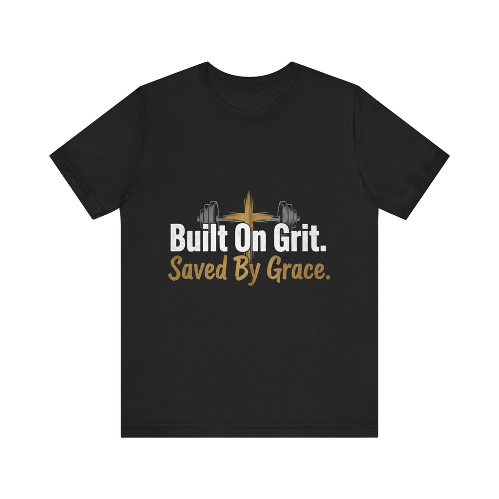 Saved By Grace Christian Tee — Cross & Weights Faith Fitness Shirt