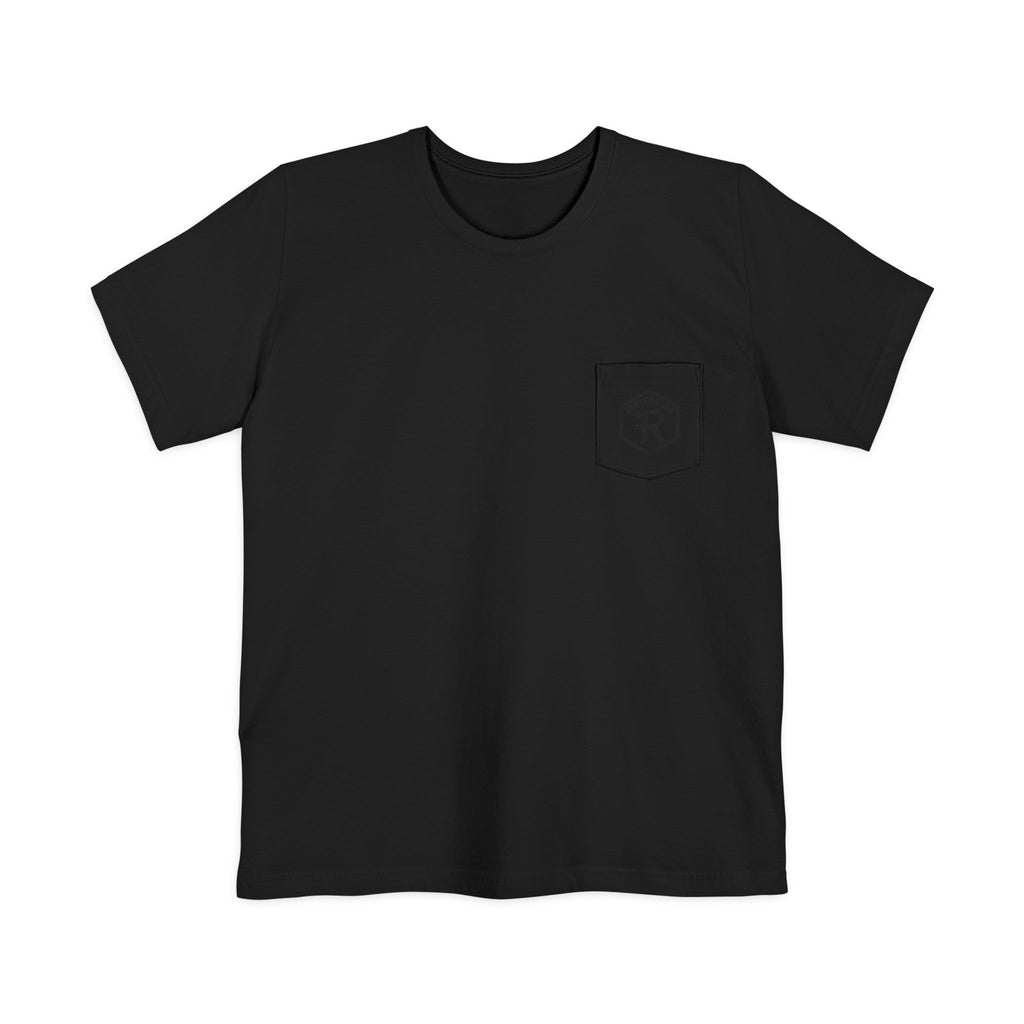 Christian Cross Pocket T-Shirt — Three Crosses Scenic Back Print