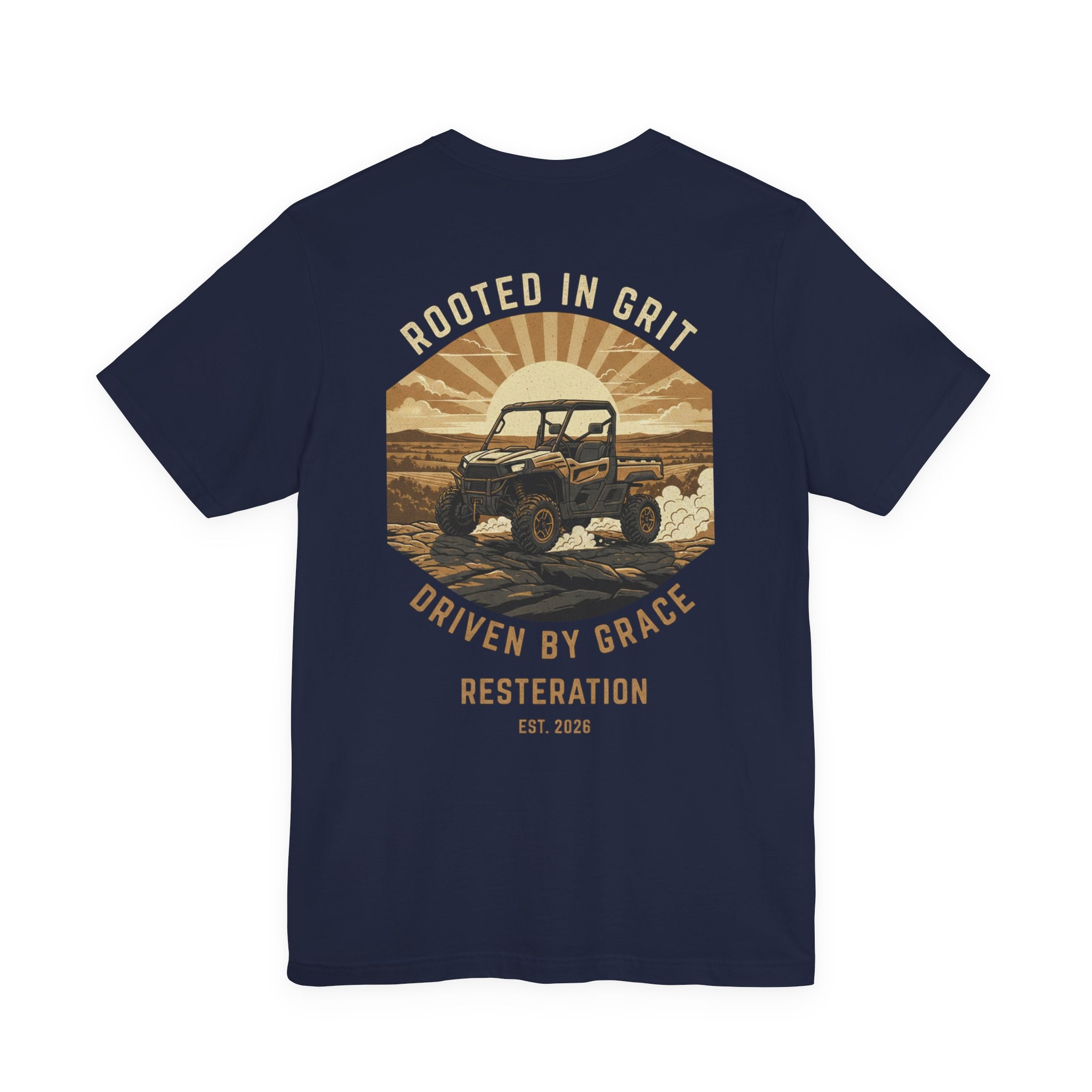 Christian Off-Road T-Shirt | "Rooted in Grit, Driven by Grace" | Faith UTV Tee - RESTERATION