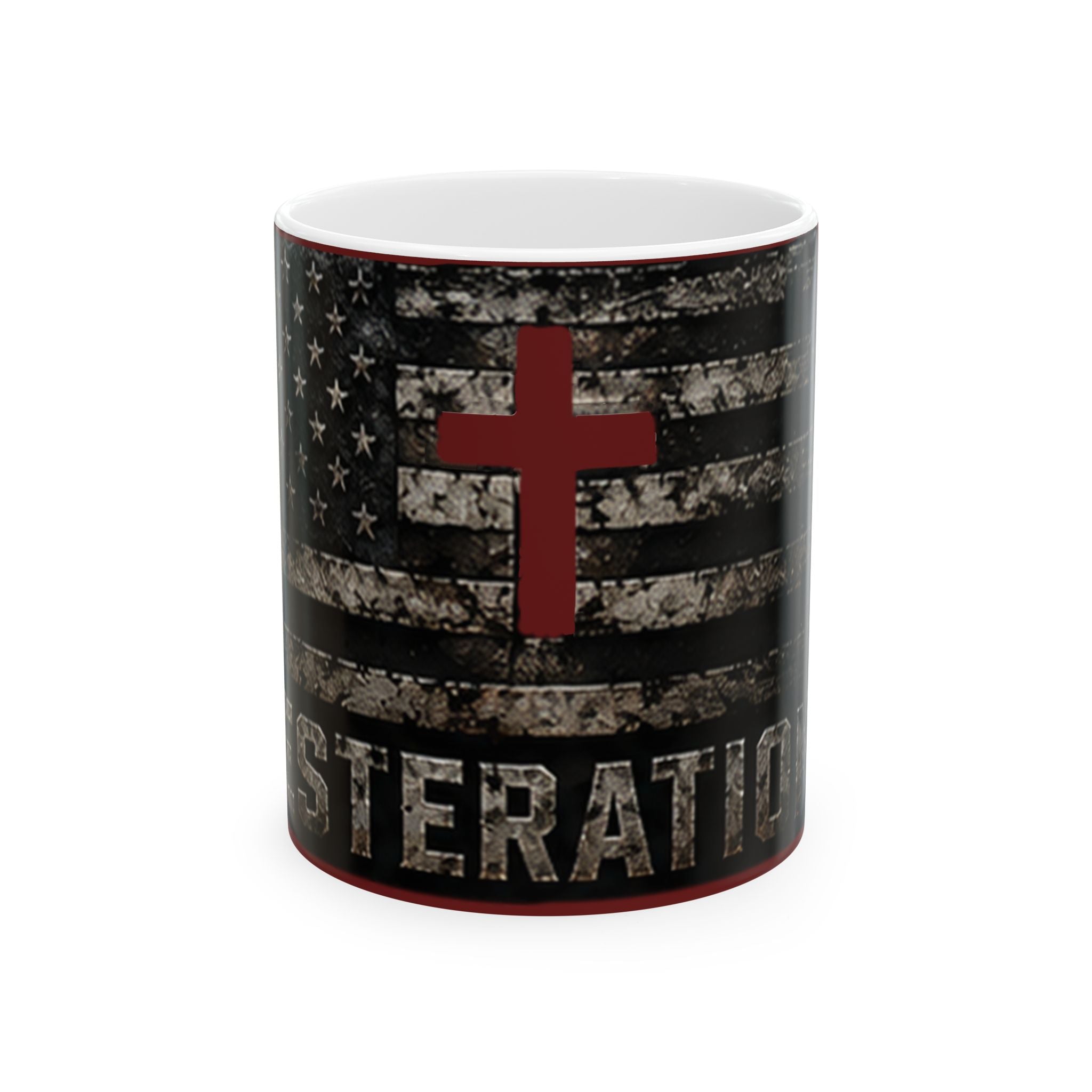 RESTERATION Faith & Flag Ceramic Mug — Christian Cross Coffee Cup | 11oz & 15oz