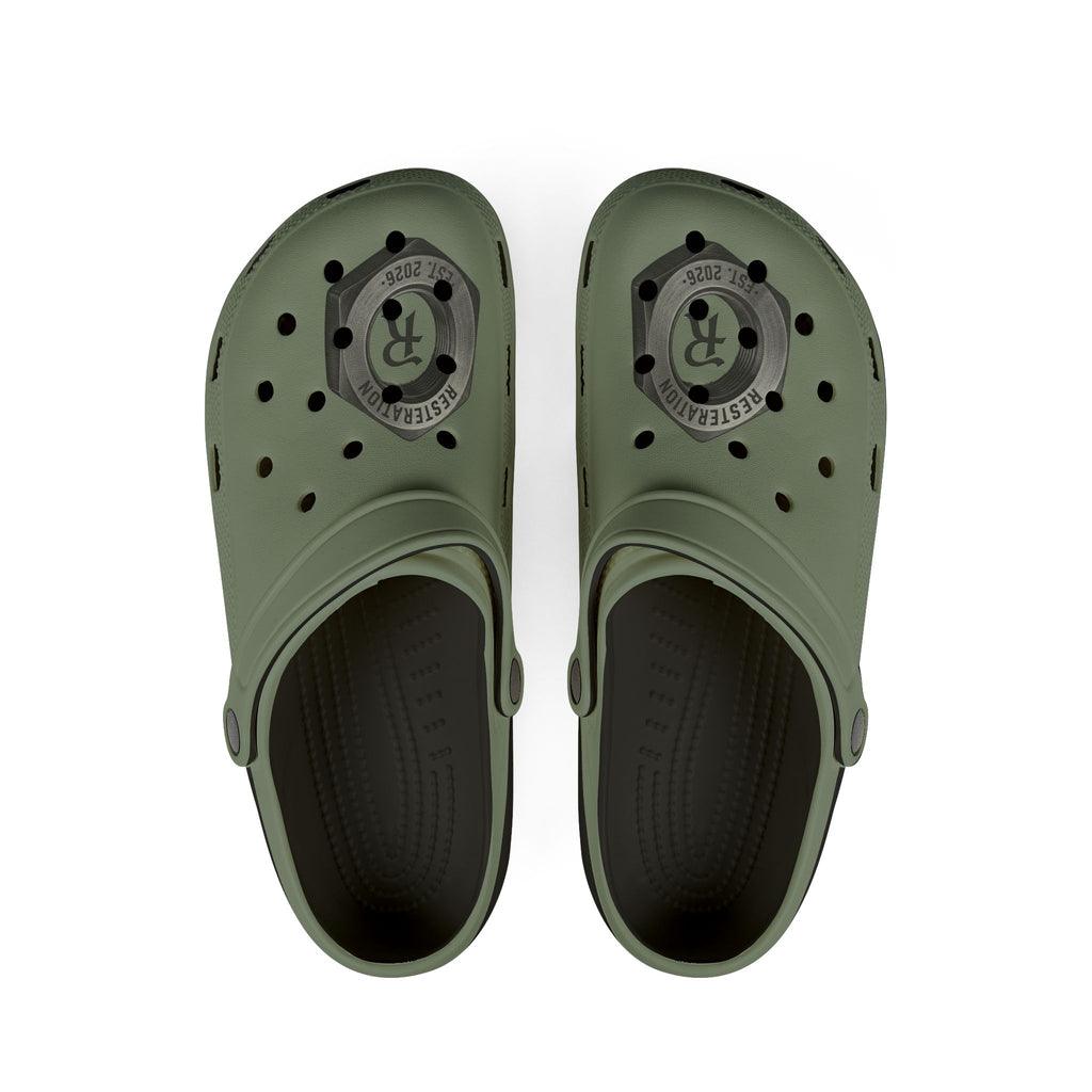 Olive Green RESTERATION Anchor EVA Clogs — Lightweight Slip-On Foam Shoes