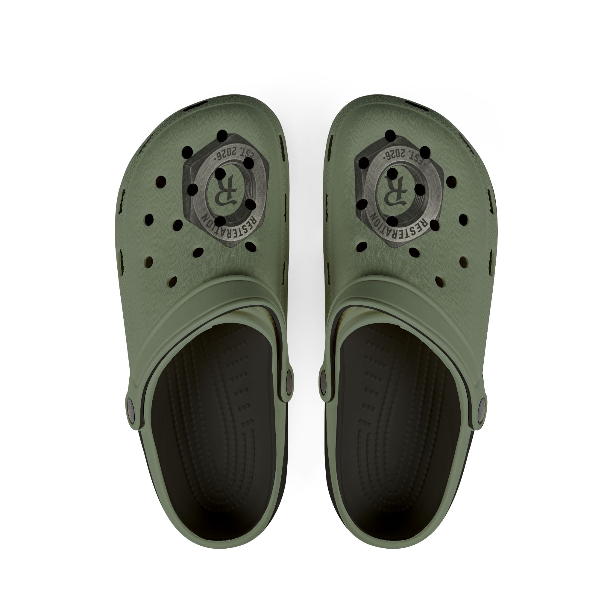Olive Green RESTERATION Anchor EVA Clogs — Lightweight Slip-On Foam Shoes