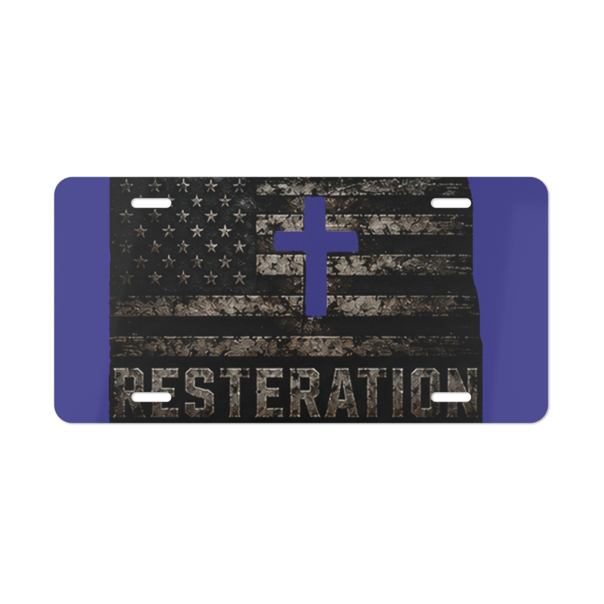 RESTERATION Vanity Plate — Faith & Flag | Thin Blue Line Cross Edition