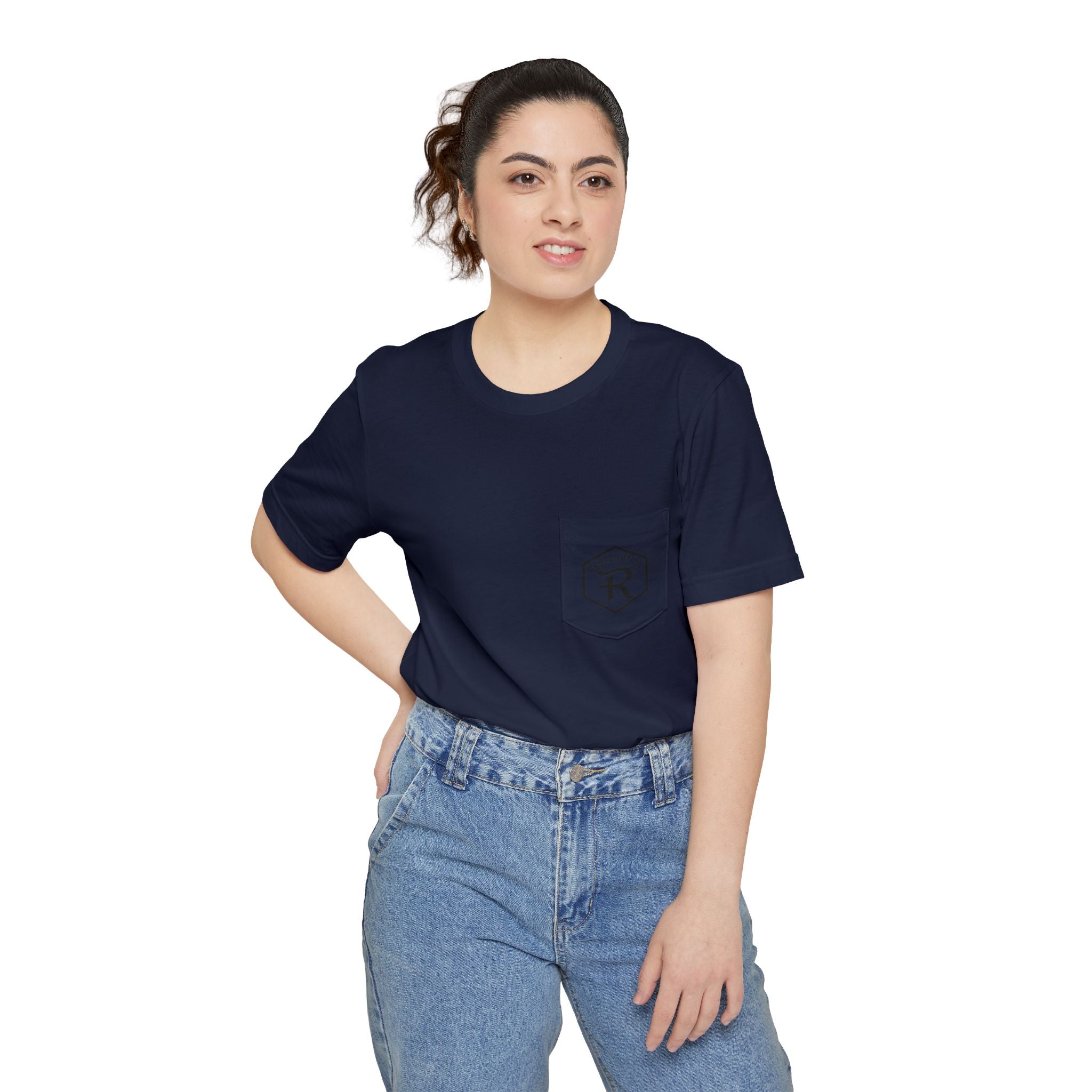 Christian Cross Pocket T-Shirt — Three Crosses Scenic Back Print