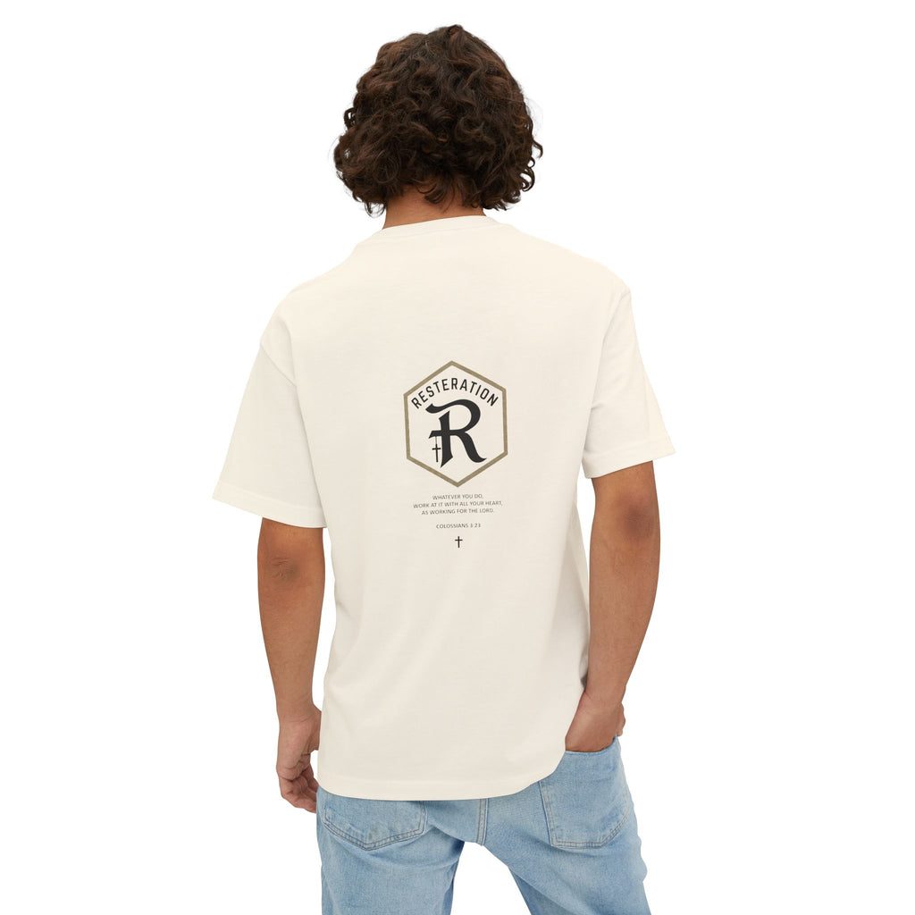RESTERATION Oversized Boxy Tee — Colossians 3:23 Scripture Back Print - RESTERATION