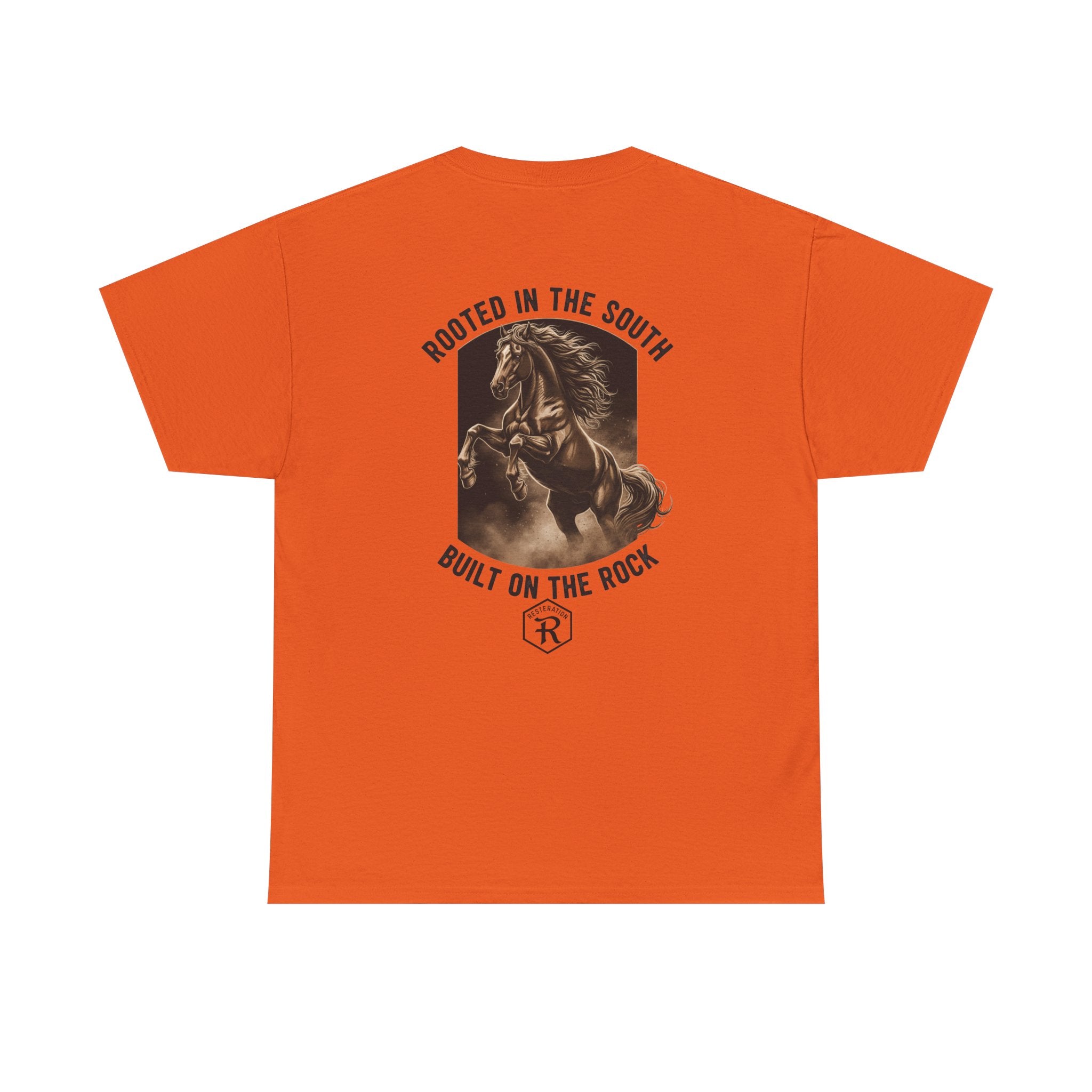 RESTERATION Tee — 'Rooted in the South, Built on the Rock' | Back Print Horse Graphic Shirt - RESTERATION