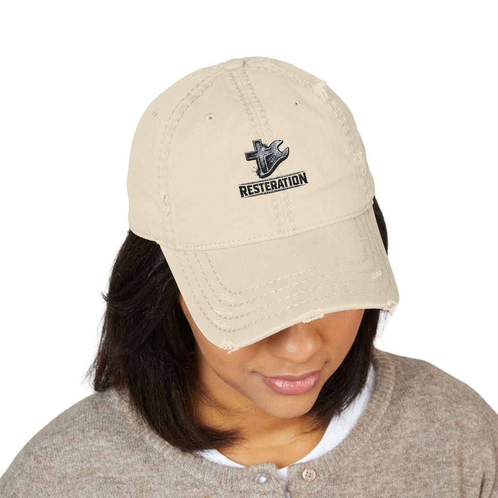 RESTERATION Distressed Dad Hat — Built for the Long Day - RESTERATION