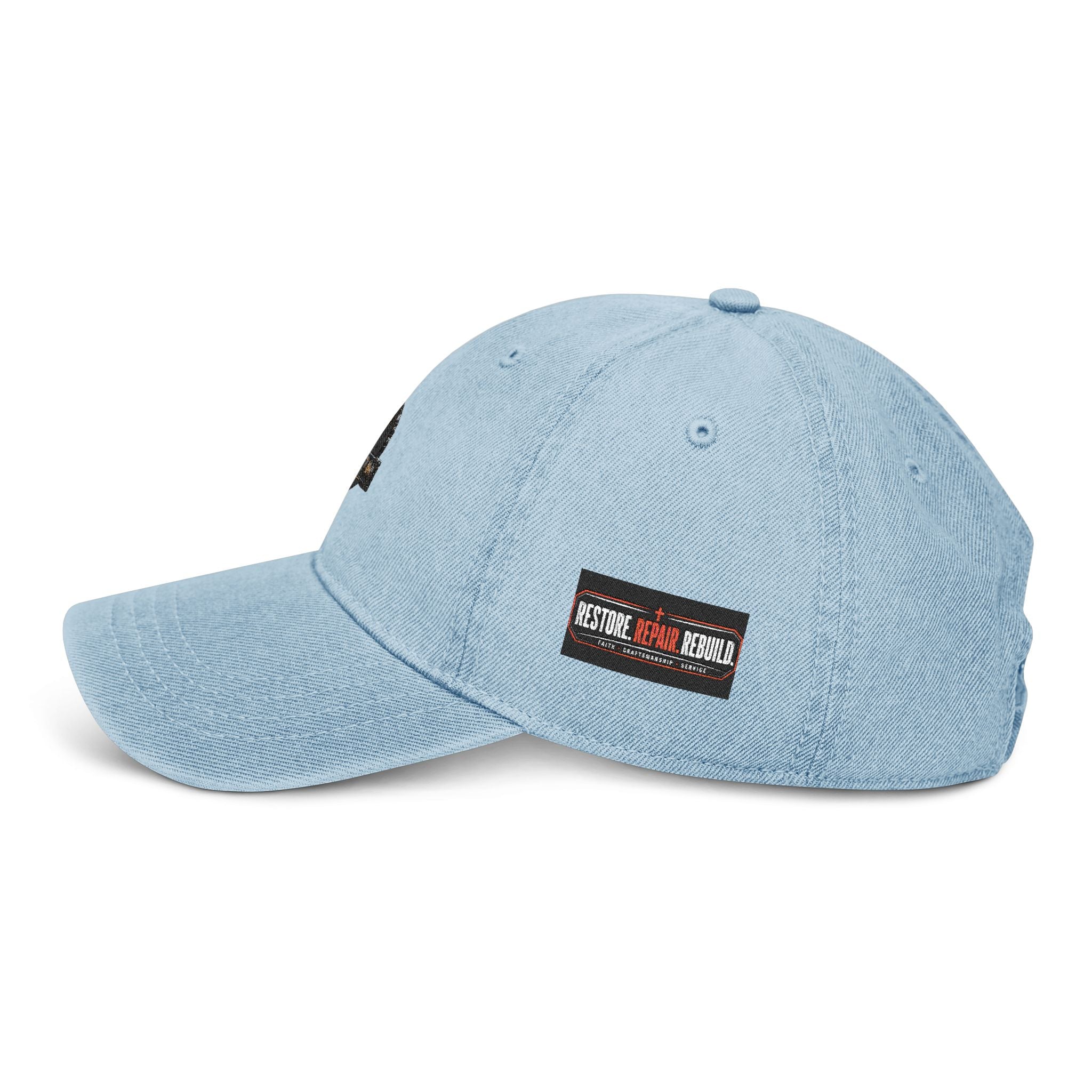 Distressed Cross Embroidered, Phil 4:13 Denim Hat — Vintage Christian Baseball Cap - RESTERATION