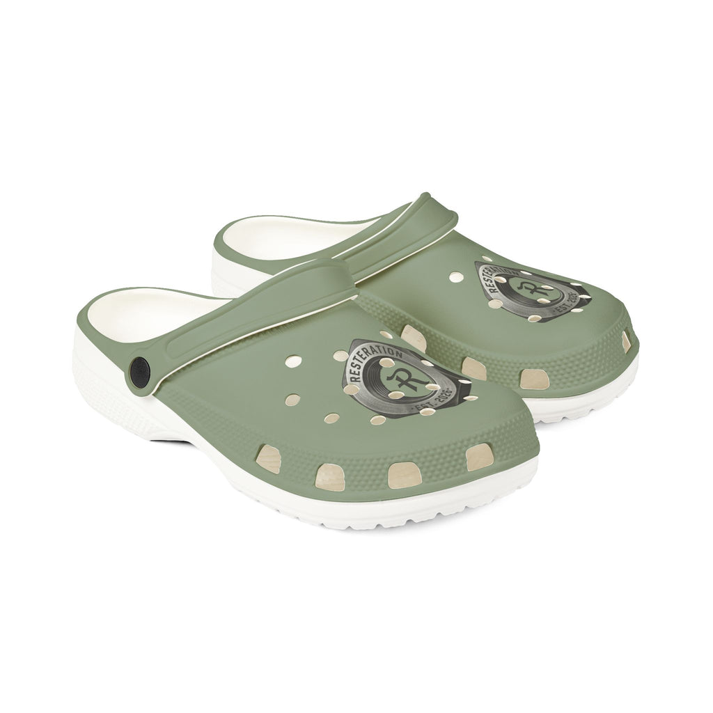 Olive Green RESTERATION Anchor EVA Clogs — Lightweight Slip-On Foam Shoes