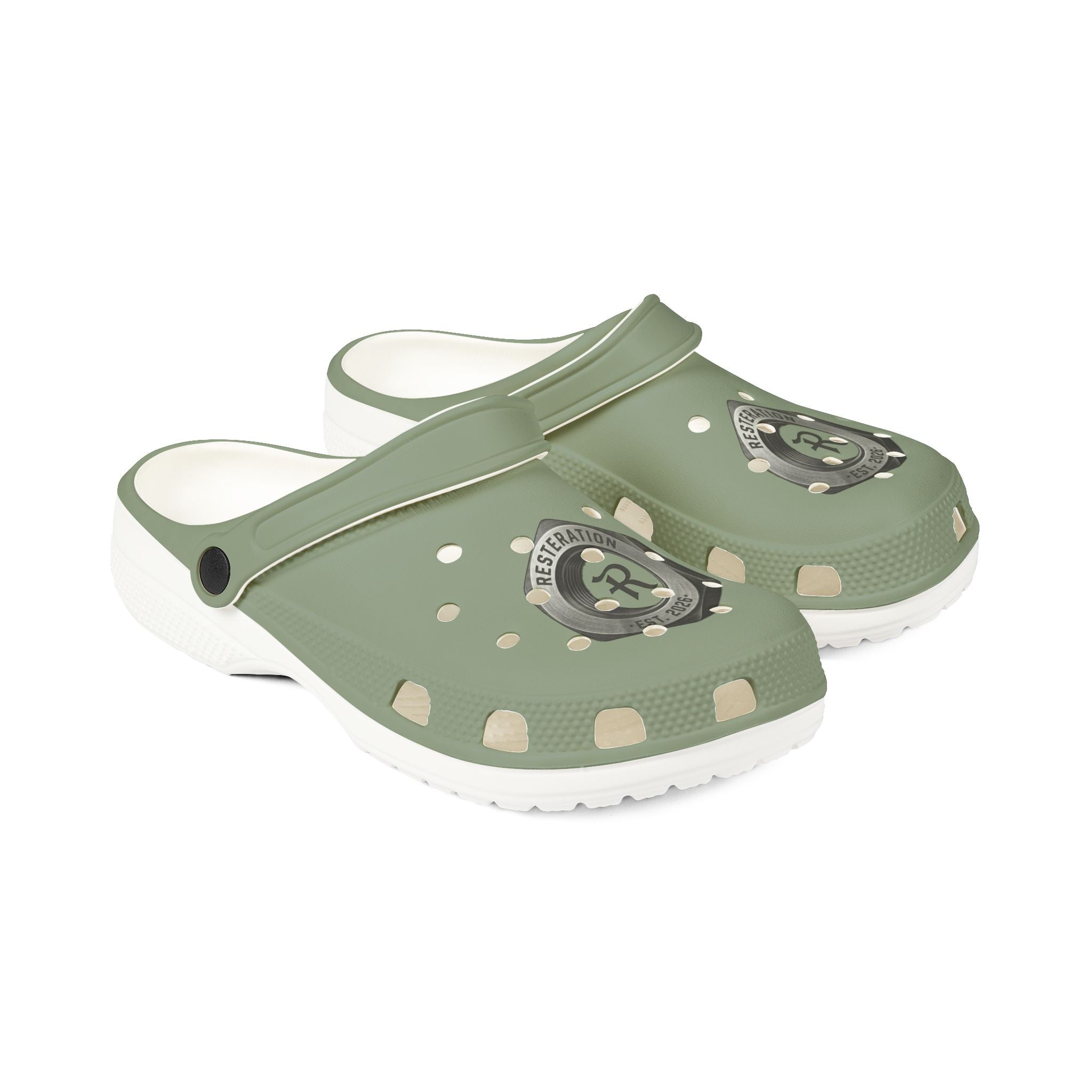 Olive Green RESTERATION Anchor EVA Clogs — Lightweight Slip-On Foam Shoes