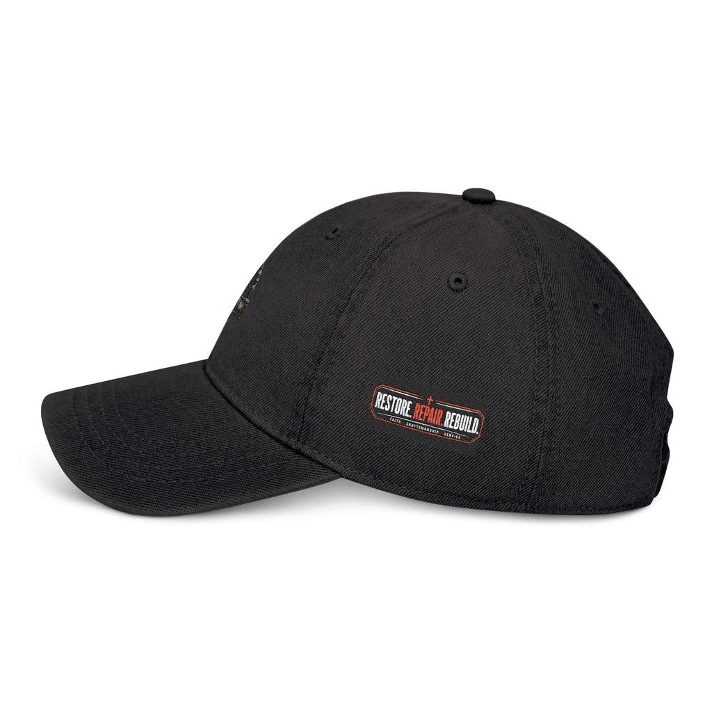 Distressed Cross Embroidered, Phil 4:13 Denim Hat — Vintage Christian Baseball Cap - RESTERATION