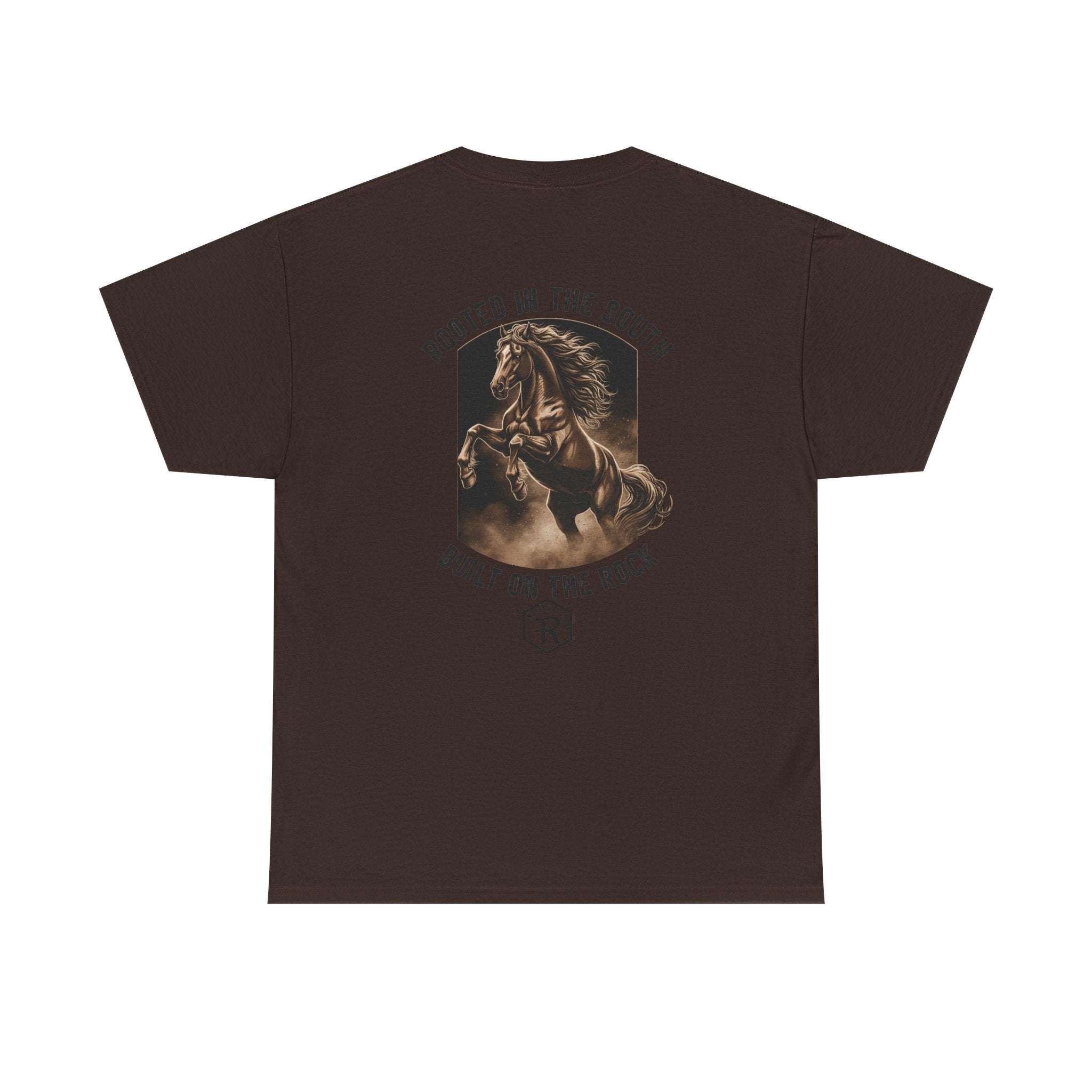RESTERATION Tee — 'Rooted in the South, Built on the Rock' | Back Print Horse Graphic Shirt - RESTERATION