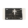 RESTERATION Faith & Flag Vanity Plate — Distressed Cross & American Flag Car Tag - RESTERATION