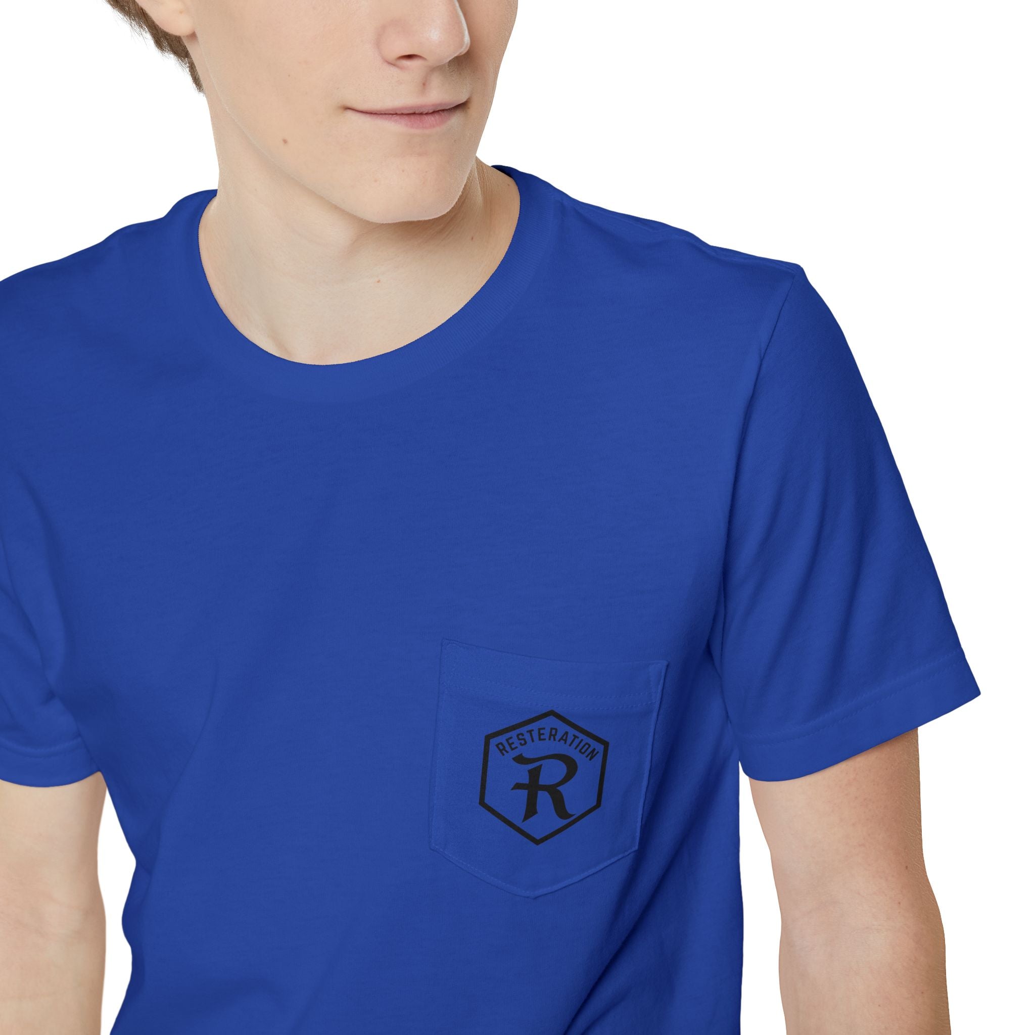 Christian Cross T-Shirt | Three Crosses Scenic Back Print | Faith Pocket Tee - RESTERATION
