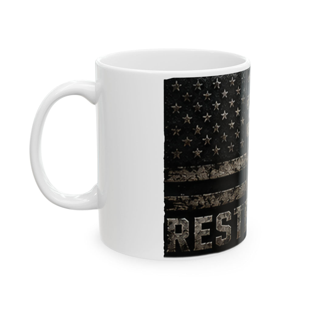 RESTERATION Faith & Flag Accent Mug — Christian Cross Coffee Cup | 11oz & 15oz