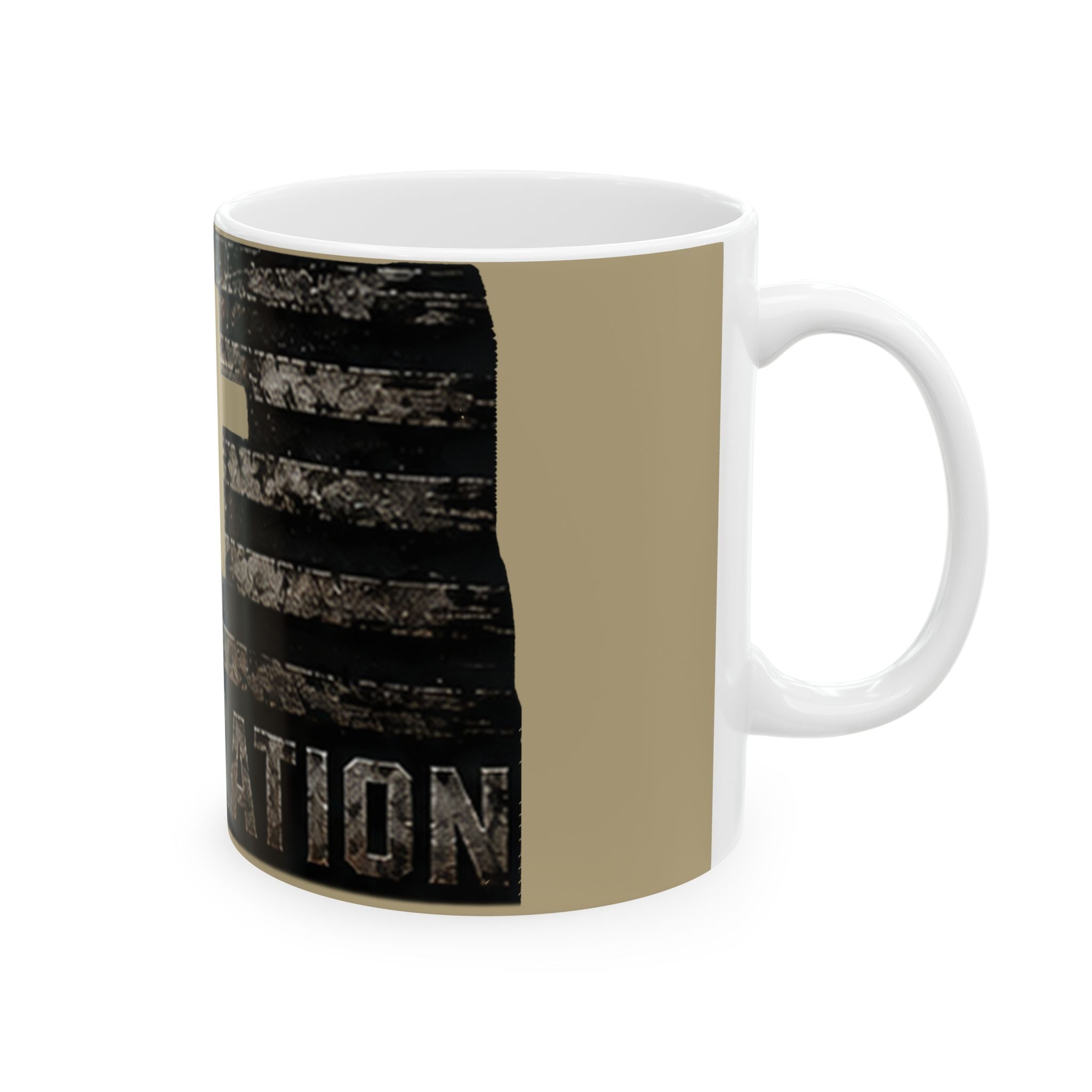 RESTERATION Flag Accent Coffee Mug — Distressed American Flag with Cross | 11oz & 15oz