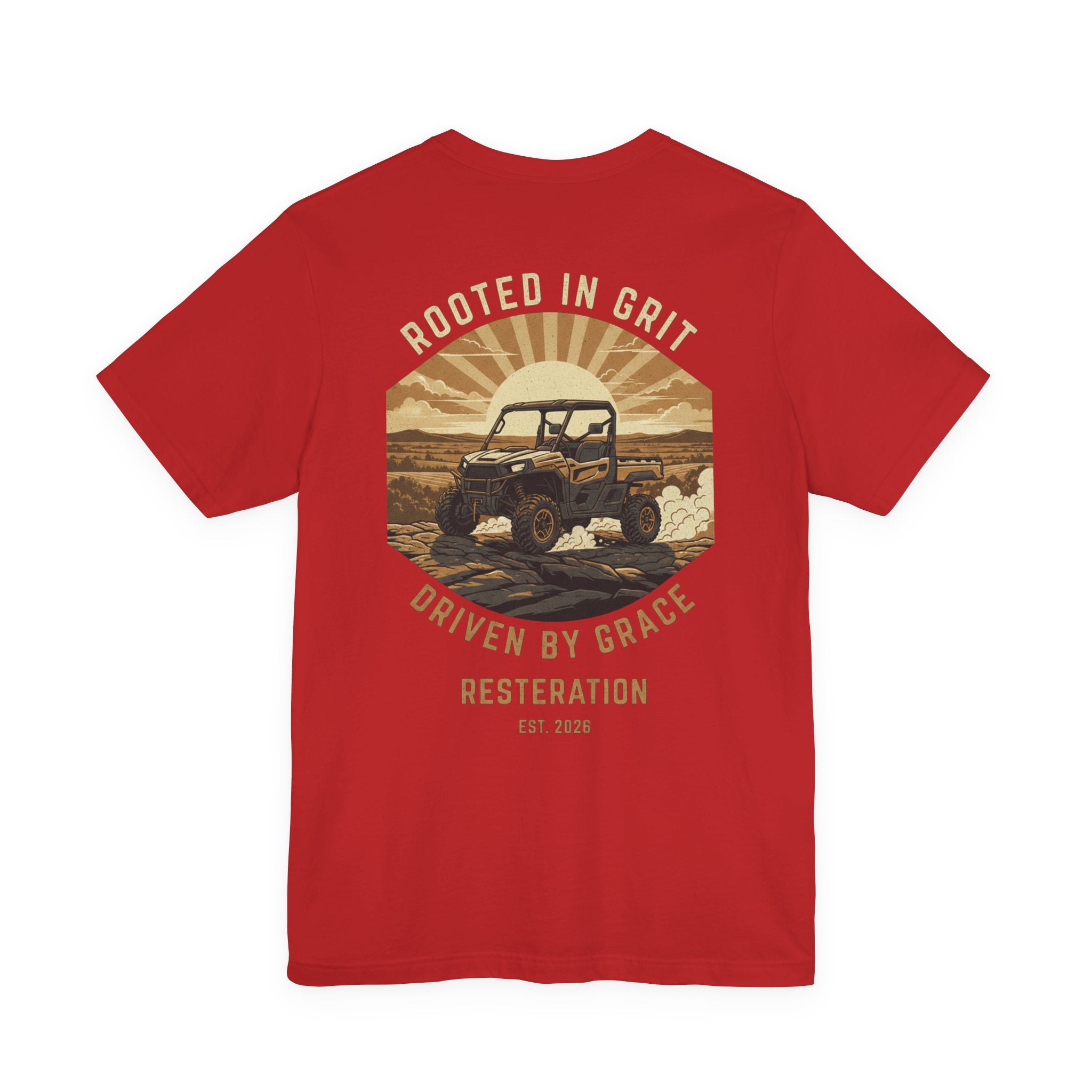 Christian Off-Road T-Shirt | "Rooted in Grit, Driven by Grace" | Faith UTV Tee - RESTERATION
