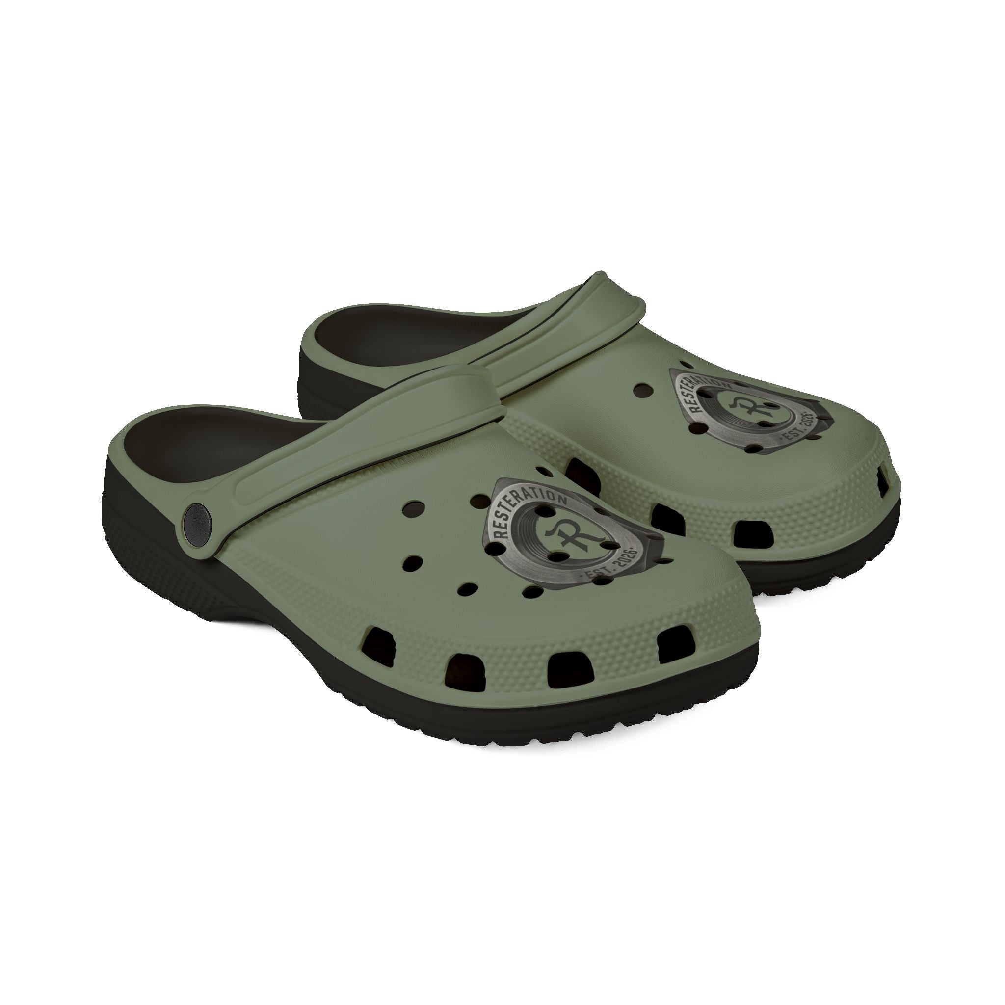 Olive Green RESTERATION Anchor EVA Clogs — Lightweight Slip-On Foam Shoes