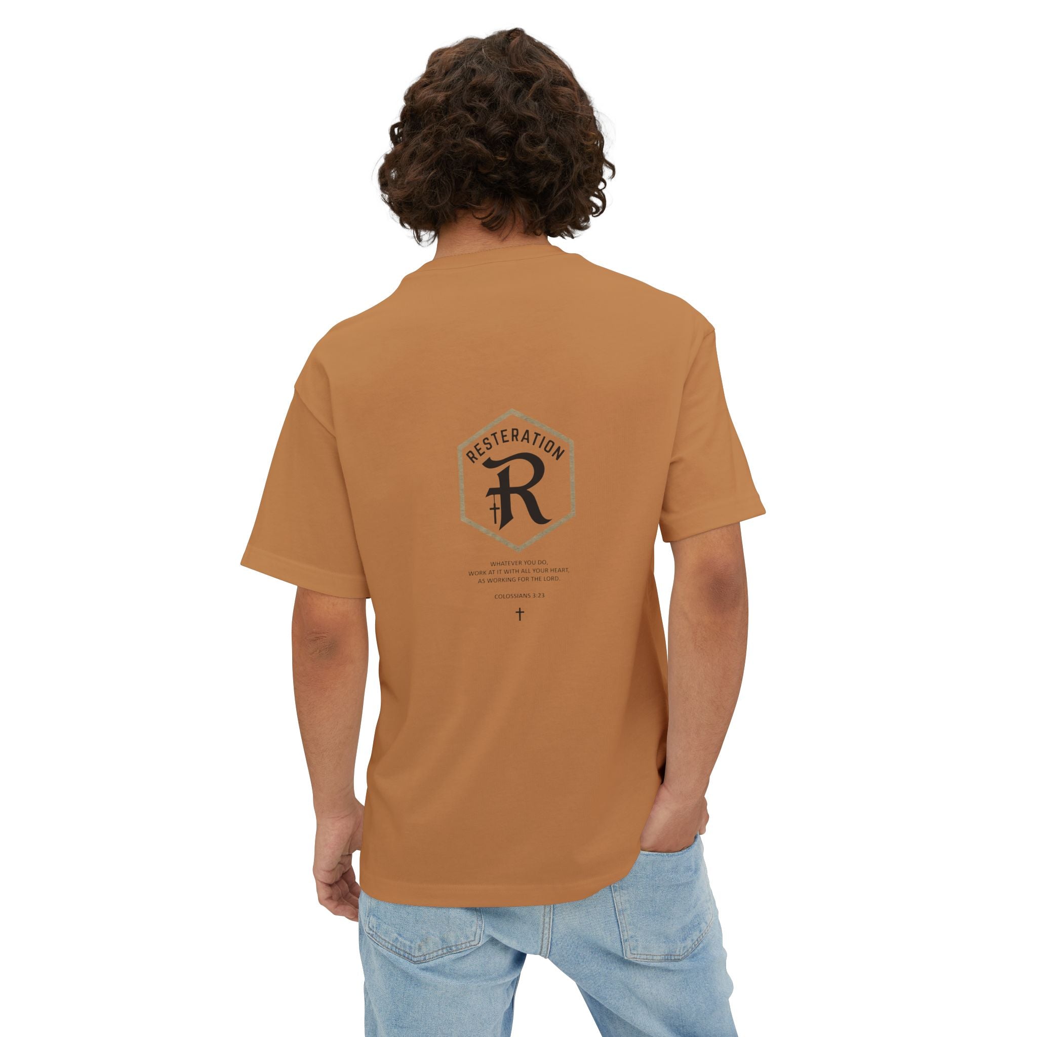 RESTERATION Oversized Boxy Tee — Colossians 3:23 Scripture Back Print - RESTERATION
