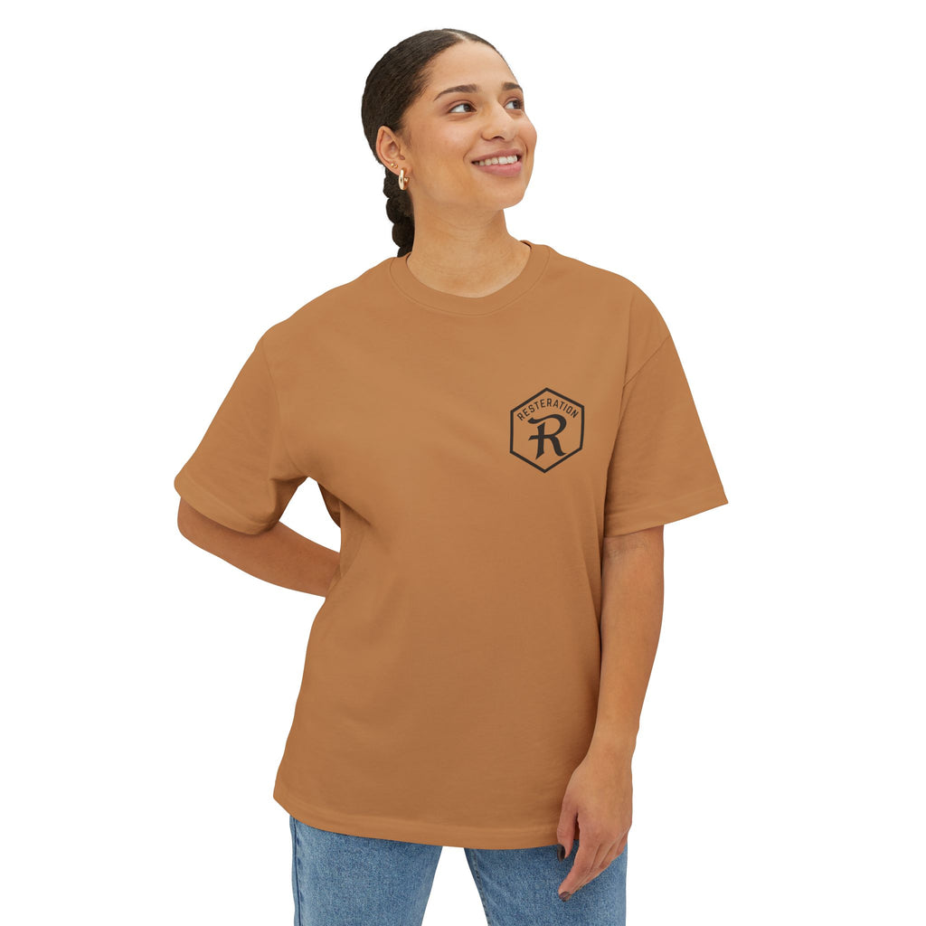 RESTERATION Oversized Boxy Tee — Colossians 3:23 Scripture Back Print - RESTERATION