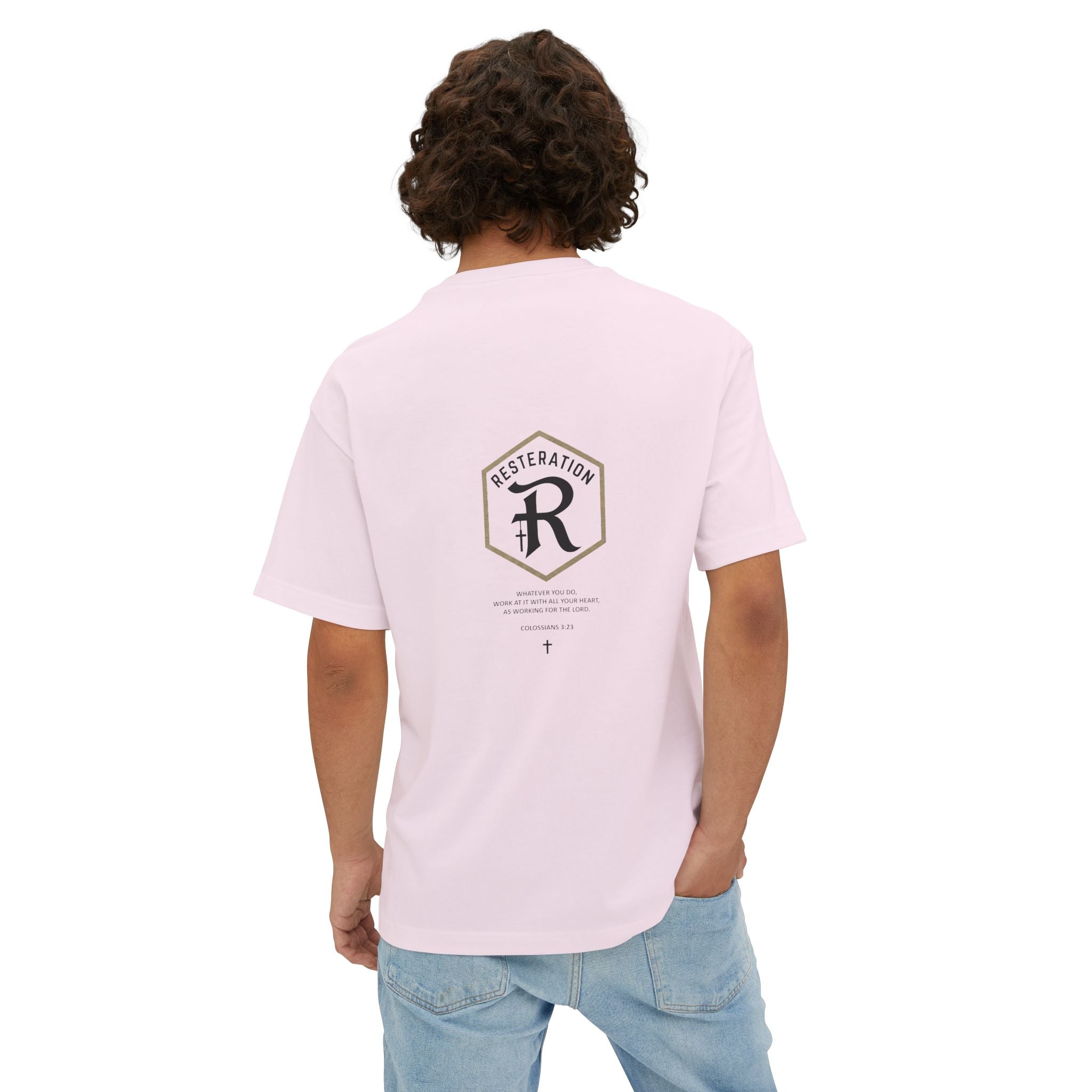 RESTERATION Oversized Boxy Tee — Colossians 3:23 Scripture Back Print - RESTERATION