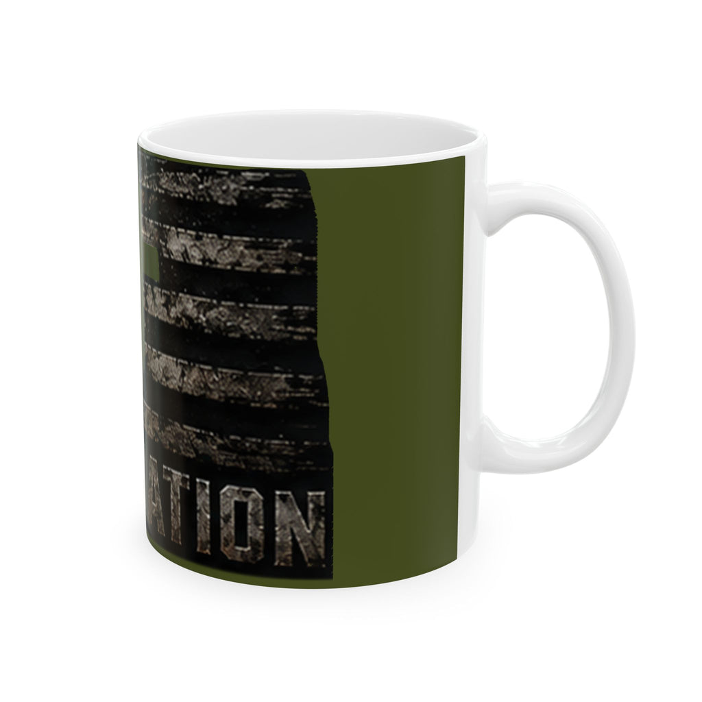 RESTERATION Veteran Faith Ceramic Mug — American Flag Cross Design | 11oz & 15oz