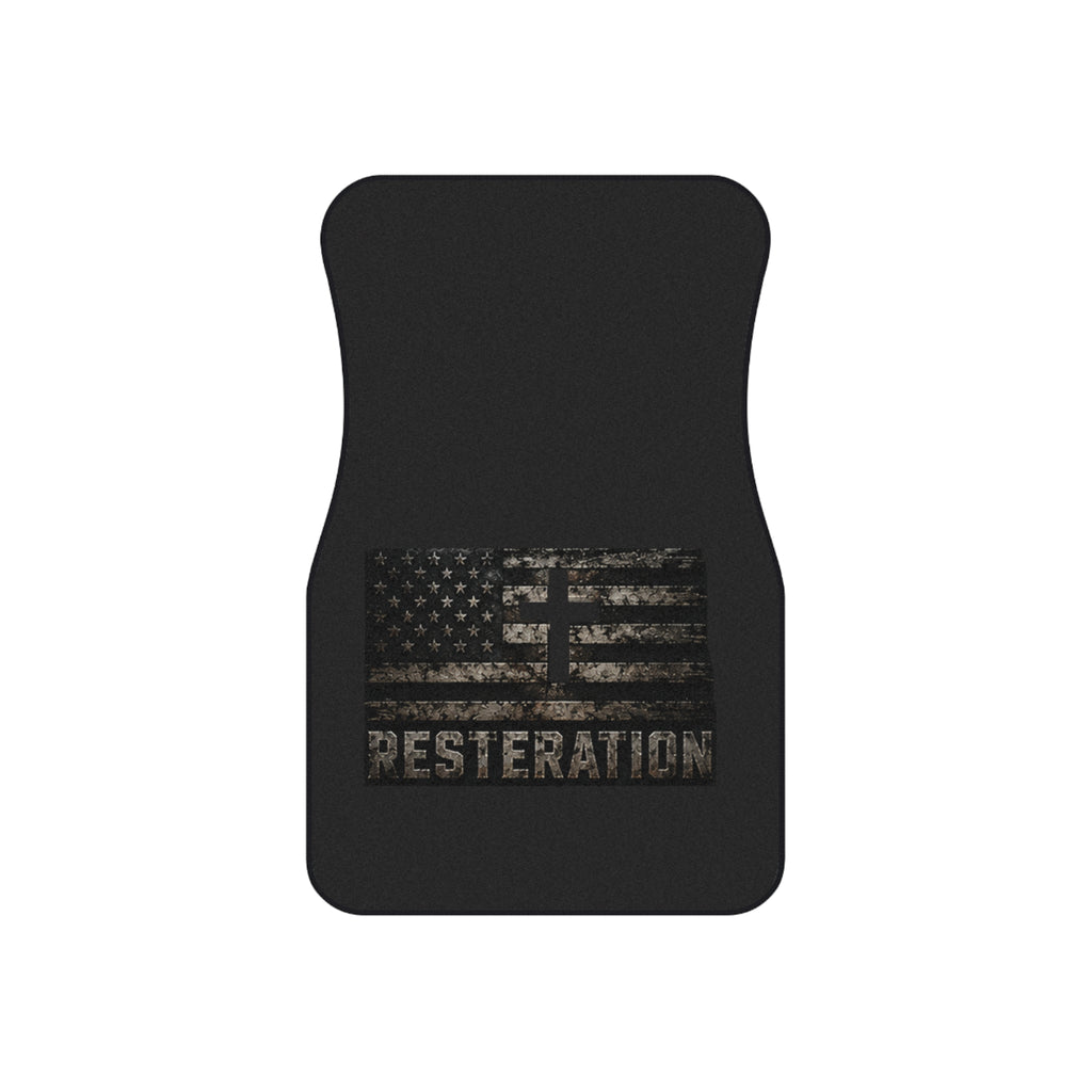 RESTERATION Flag Car Floor Mats — Front Pair, Patriotic Rustic American Design - RESTERATION