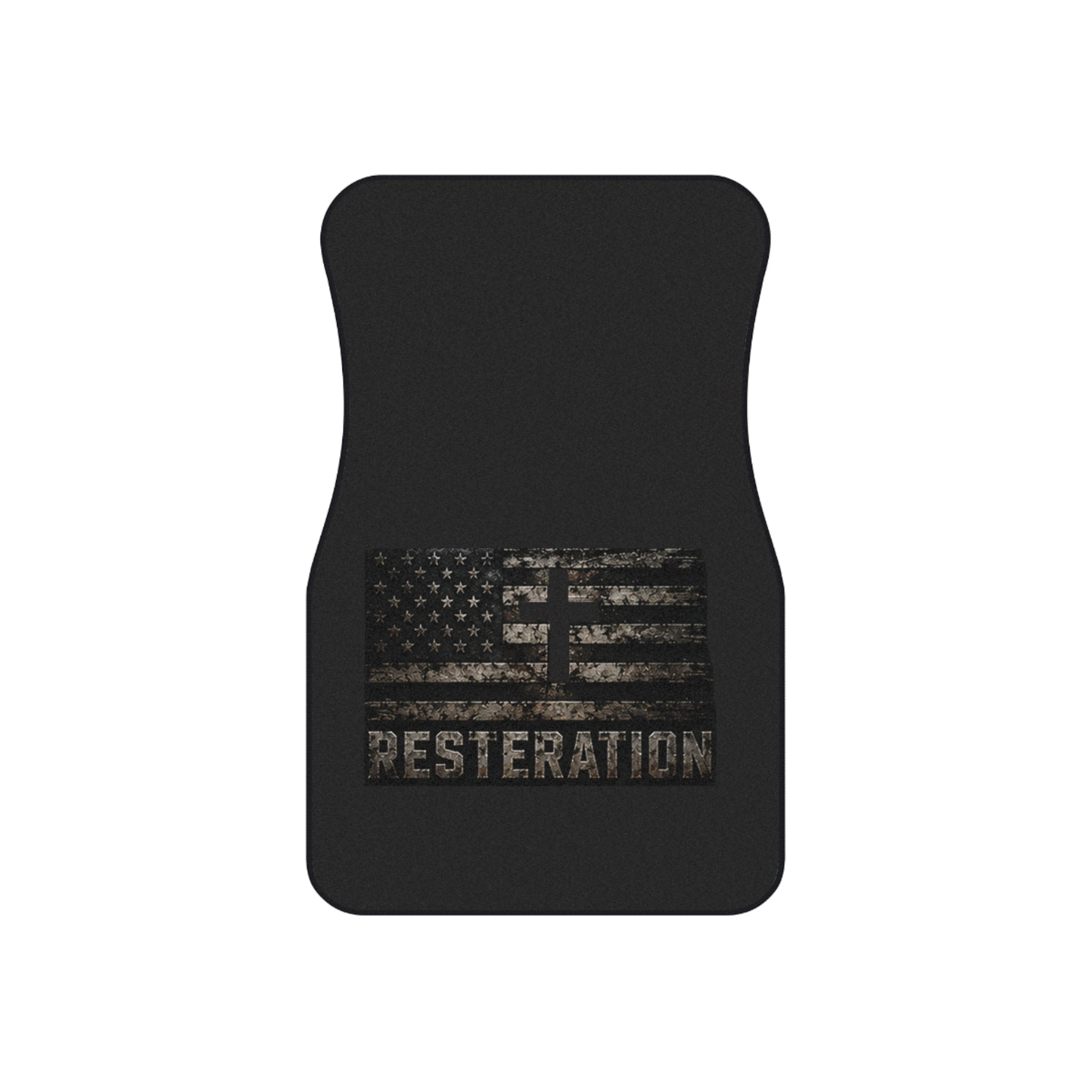 RESTERATION Flag Car Floor Mats — Front Pair, Patriotic Rustic American Design - RESTERATION