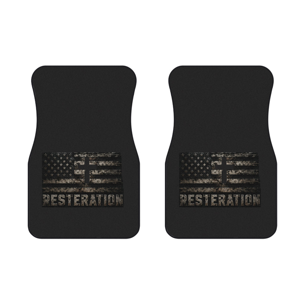 RESTERATION Flag Car Floor Mats — Front Pair, Patriotic Rustic American Design - RESTERATION