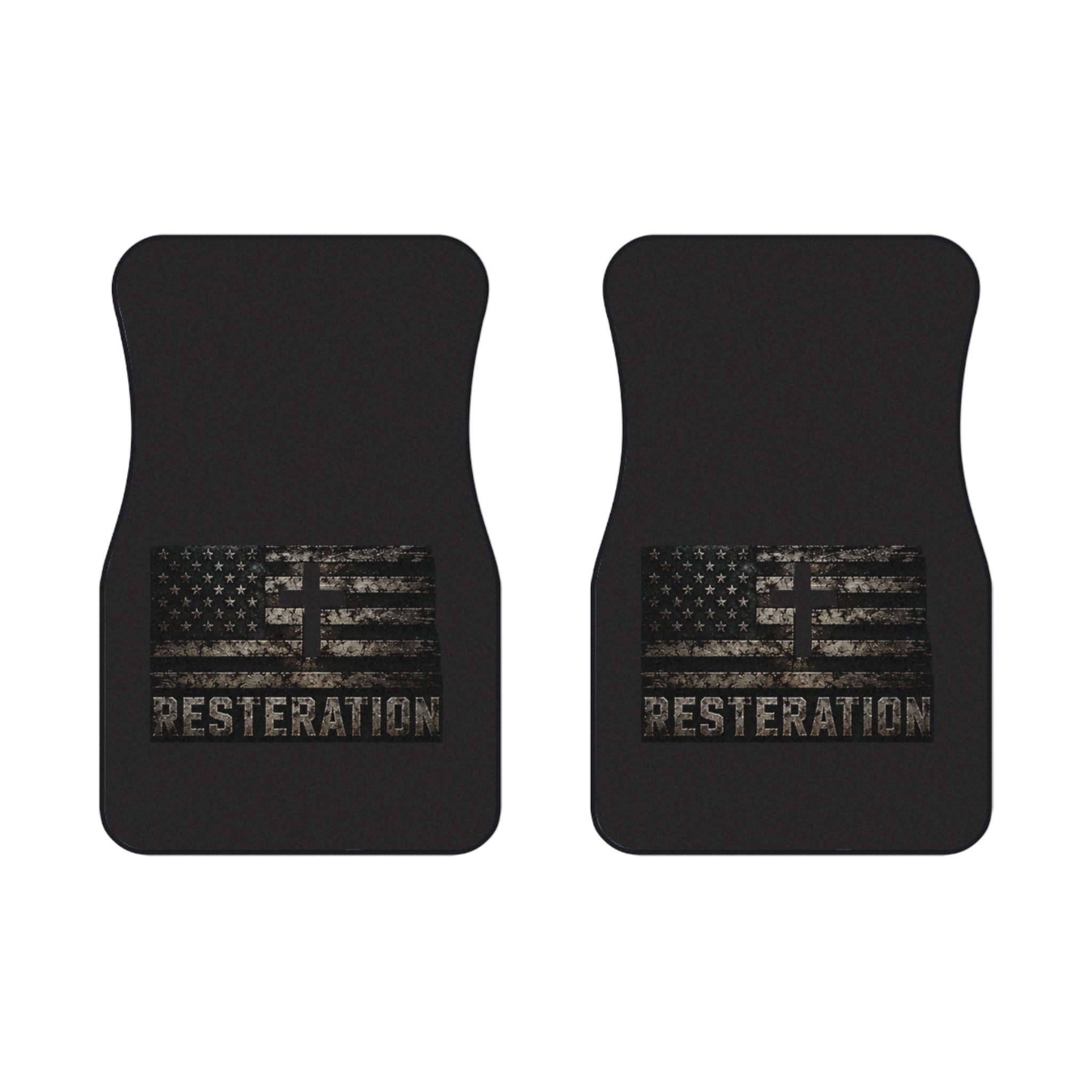 Restoration Flag Car Floor Mats — Front Pair, Patriotic Rustic American Design