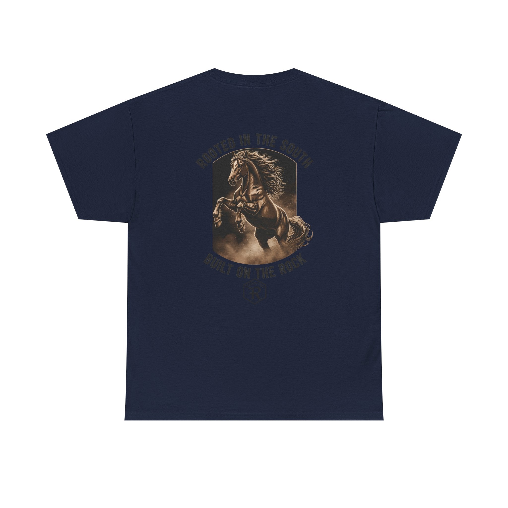 RESTERATION Tee — 'Rooted in the South, Built on the Rock' | Back Print Horse Graphic Shirt - RESTERATION
