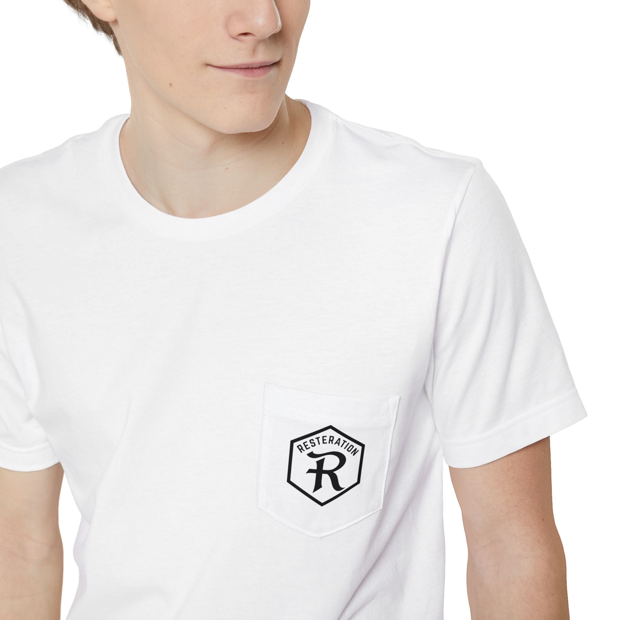 Christian Cross T-Shirt | Three Crosses Scenic Back Print | Faith Pocket Tee - RESTERATION