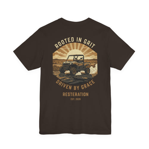 Christian Off-Road T-Shirt | "Rooted in Grit, Driven by Grace" | Faith UTV Tee - RESTERATION