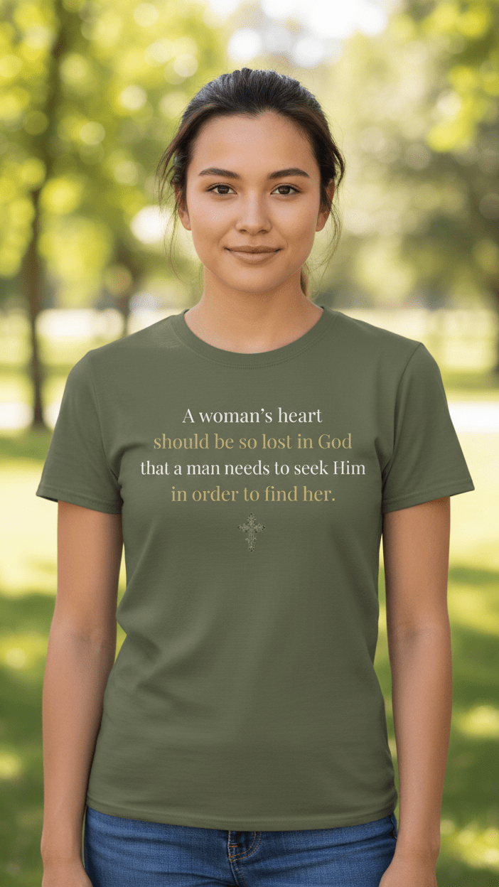 A Woman's Heart Lost in God Christian T-Shirt - Resteration