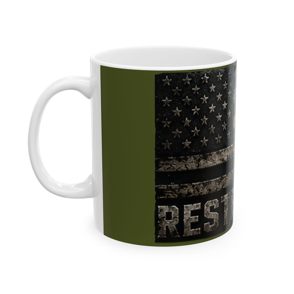 RESTERATION Veteran Faith Ceramic Mug — American Flag Cross Design | 11oz & 15oz