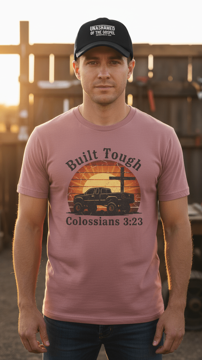 Built Tough Tee — "Built Tough" Colossians 3:23 Vintage Truck Christian T-Shirt - Resteration